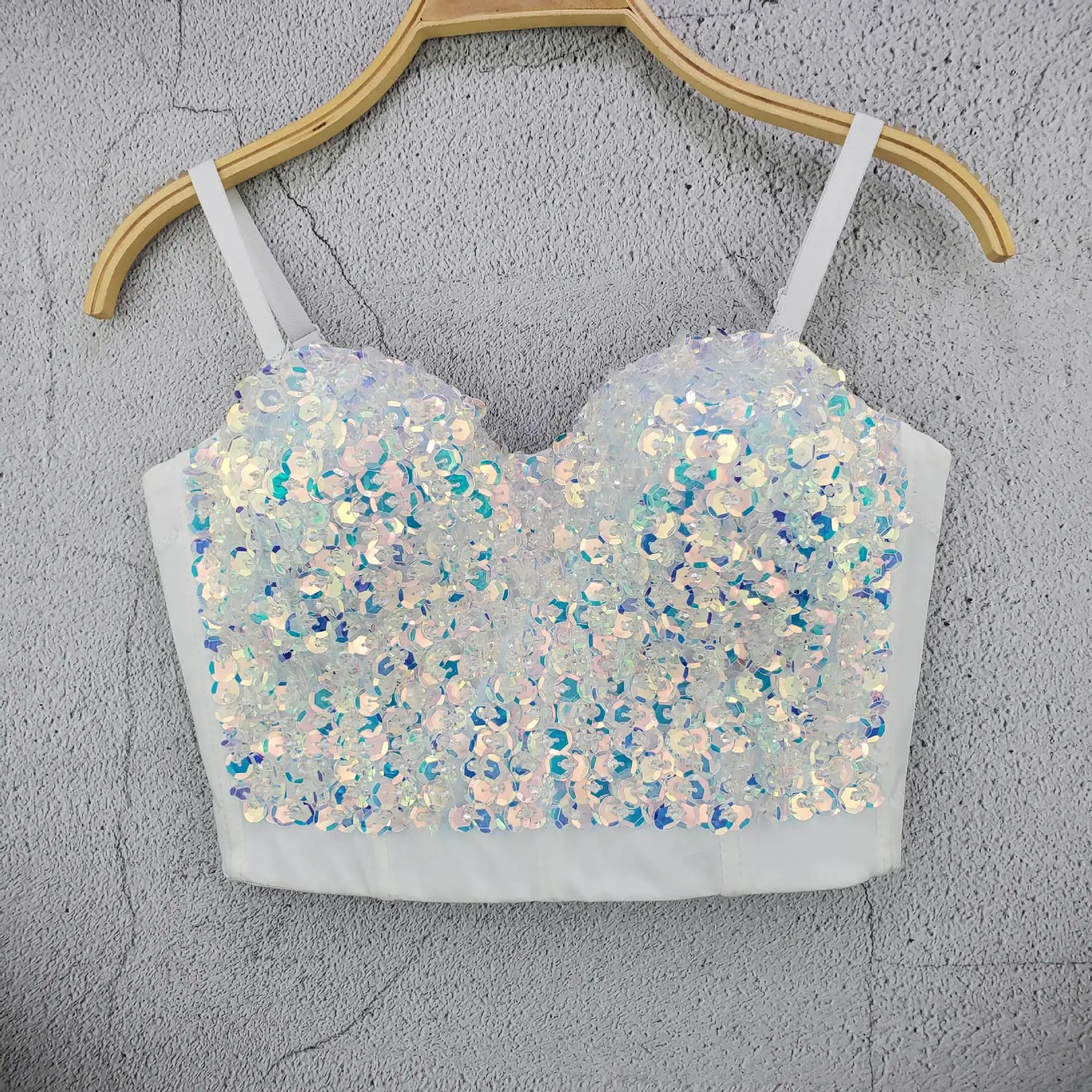 D1272 Dropship Black White Glitter Camisole Sparkling Tank Top Dance Wear Top for Women Stage Sequins Clothes Wholesale Price