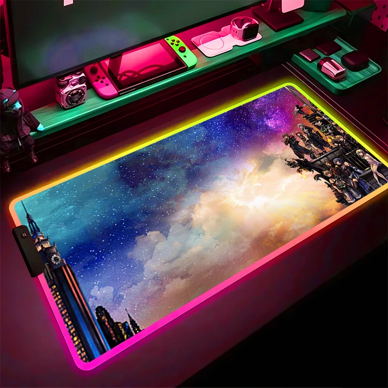 RGB LED Mouse Pad Laptop Rubber Cartoon Extended Pad Desk Mouse Mat Game Mousepad PC Accessories K-kingdom H-hearts Keyboard Pad