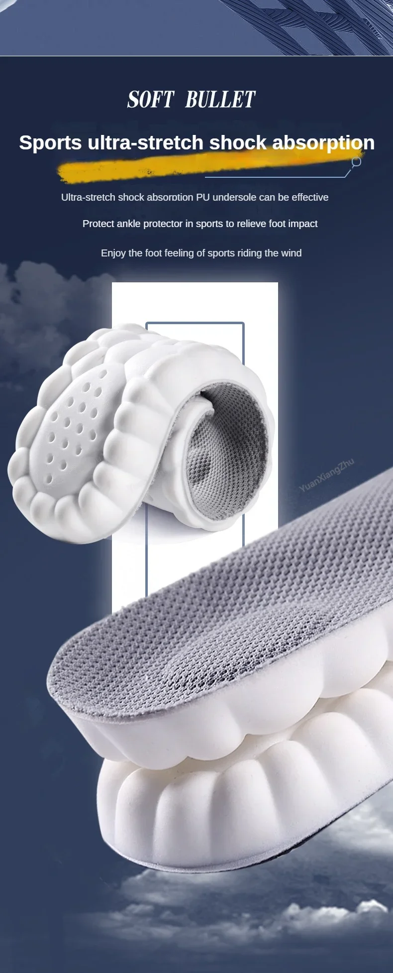 4D-Fußmassage-Einlegesohlen, unisex, stoßdämpfende Sport-Einlegesohlen, atmungsaktive und bequeme Laufeinlegesohlen, 1 Paar/2 Paar. – Detail 5