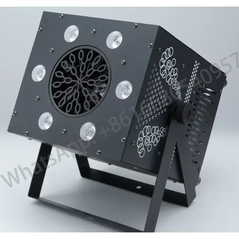 6 LED Lights Multi-angle Bubble Machine with Colored Smoke Bubbles Remote Control & DMX512 Iron Construction