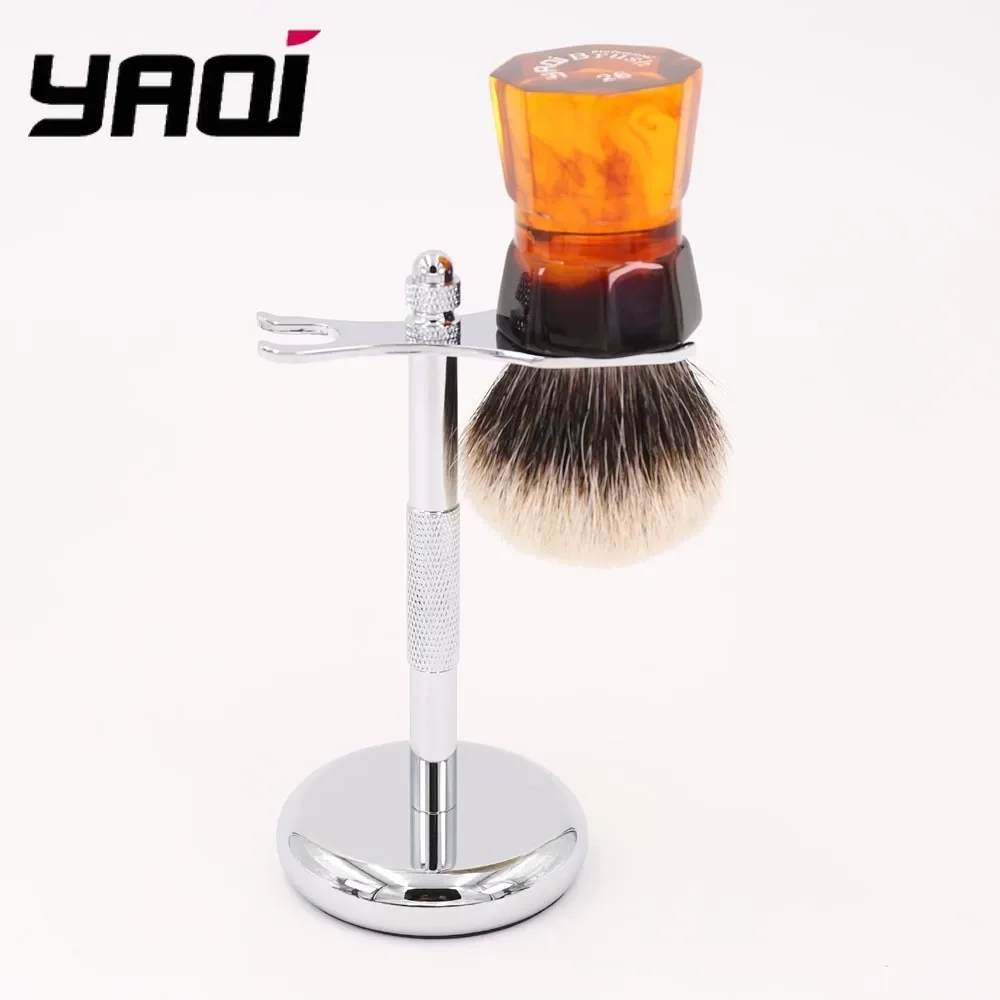 Yaqi Men's Shaving Brush And Razor Stand Set Knot Size 26-28mm - Premium Grooming Accessories for Smooth Shaves
