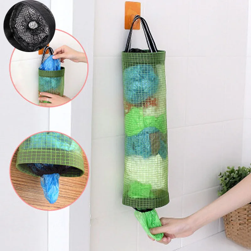 Home Grocery Bag Holder Wall Mount Plastic Bag Holder Dispenser Hanging Storage Trash Garbage Bag Kitchen Garbage Organizer