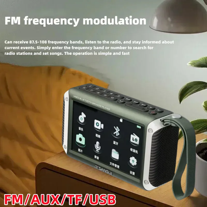 

SANSUI F53 4.3-inch LED Display Radio Wireless Bluetooth Speaker Portable FM Radio TF Card Slot MP4 Music Player Video Boom Box