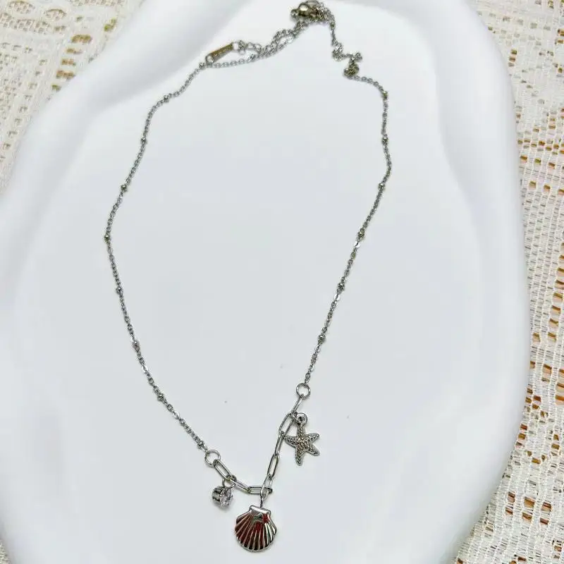 Stainless Steel Sea Star Shell Pendant Necklace For Women Girls Gold Color Luxury Vacation Choker Chain Wedding Jewelry Gifts