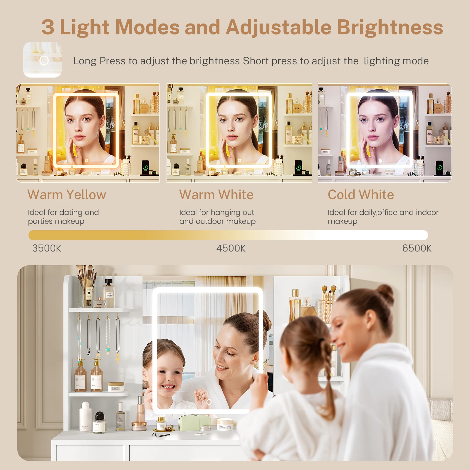 LED 조명 거울과 전원 콘센트가 있는 대형 화장대,  - Home Outlet Bathroom Mirrors 리뷰 및 가격