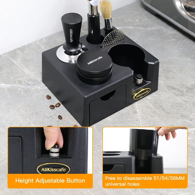 AliKisscafe ABS rak Portafilter kopi Distributor, alas pemegang Tamper 51mm 53mm 58mm, Aksesori kopi kotak ketukan dudukan Espresso