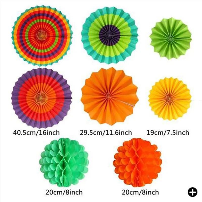 20Pcs Colourful Party Fiesta Decorations Paper Fans Paper Flower Ball Honeycomb Balls Set for Wedding Birthday Events Festival