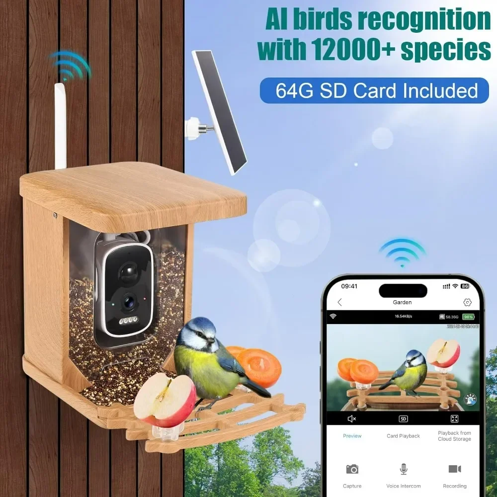 Smart Bird Feeder with Camera,Solar Camera Birds Feeder House,BirdWatching Camera & AI Identify Birds Species, Bird Feeder