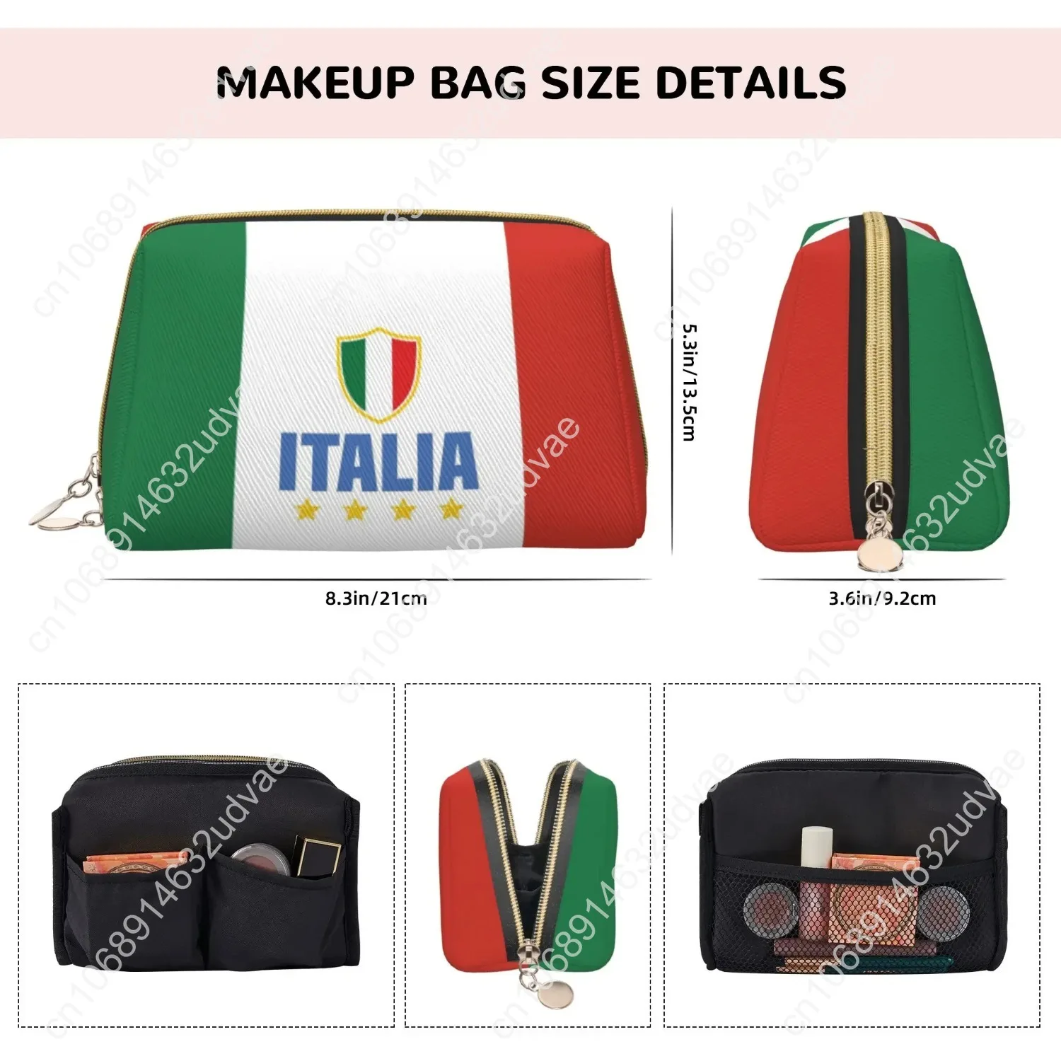 Italiaanse Vlag Patroon Make-up Tas Lederen Reizen Cosmetische Tas Vrouwen Grote Capaciteit Waterdichte Toilettas Make-up Organizer Gift