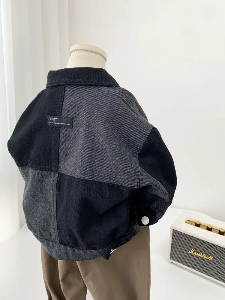 2-9Y Baby Boy Korean Patchwork Denim Jacket 2023 New Toddler Handsome Casual Fashionable Coat for Children\'s Spring Autumn Wear