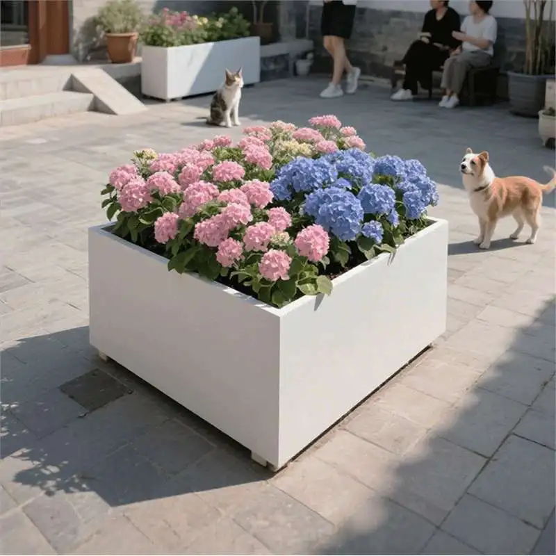 High-grade outdoor stainless steel flower box Balcony planting box Commercial street rectangular flower bed wrought iron