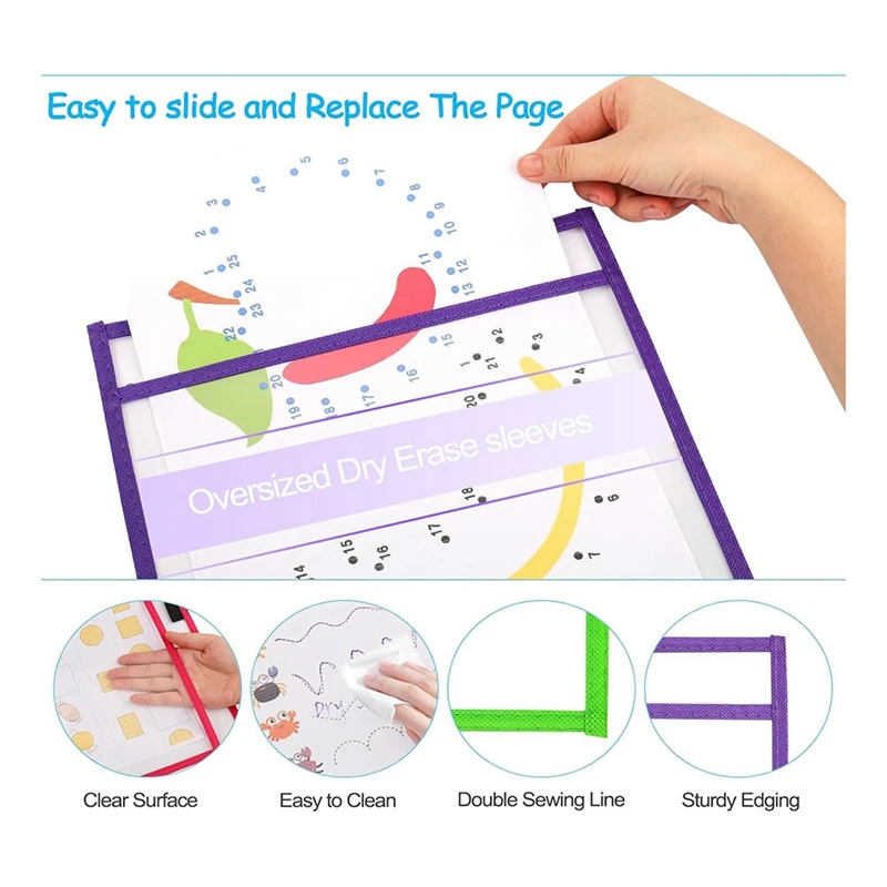 Dry Erase Pockets, Extra Largereusable Dry Erase Pocket Covers, Ticket Holders, Teacher Supplies Dry Erase Covers