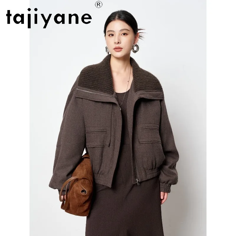 TAJIYANE 100% Wool Goose Down Jacket Short Puffer Jacket Loose Knitted Collar Women Winter Coat Thicken Coats for Woman Куртка