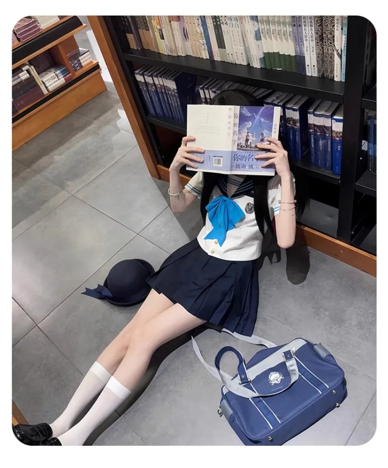 New Lolita JK Uniform Sailor Set Preppy Style Cute Waist Trimming Shirt And Mini Skirt Summer Color Matching Versatile Suit Girl