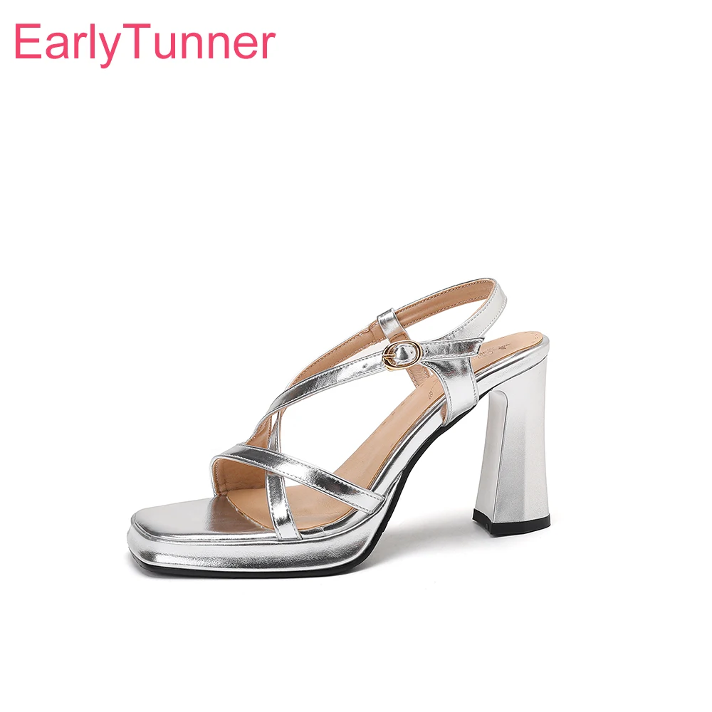 

2025 New Summer Elegant Gold Silver Women Slingback Sandals Hot Platform High Heels Office Lady Shoes Plus Big Size 43 46