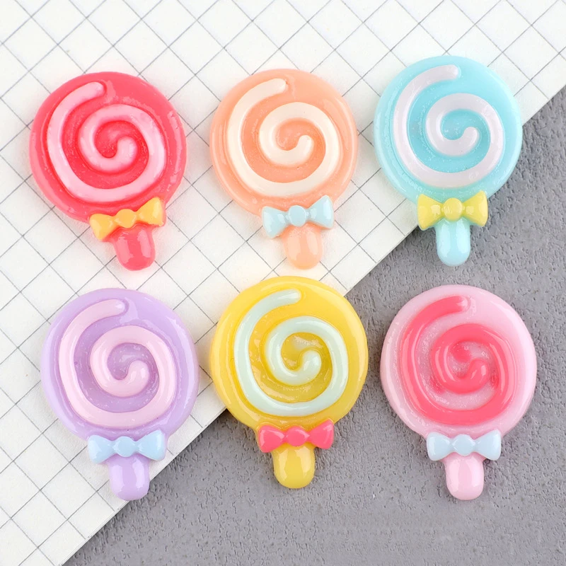 10pcs 19*26mm Plate Sugar Resin Lollipop Charms Children's Hair Clip Rubber Band Accessories Diy Hand Foot Ink Paste Material