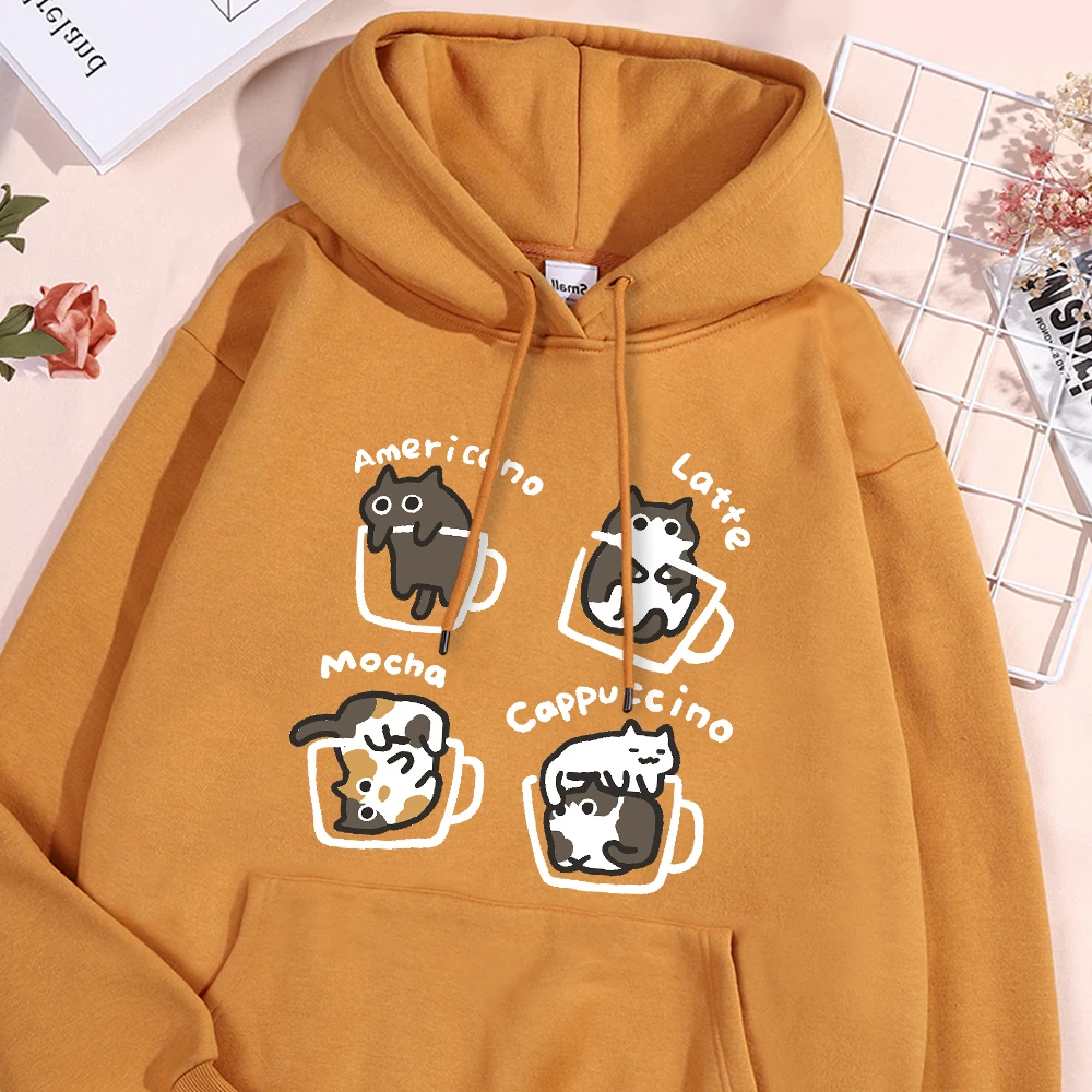 Fun Cat TeCat Coffee Pure Woman Sweatshirt Autumn S-XXL Hooded simple Oversized Hoodies Fashion Casual Clothes