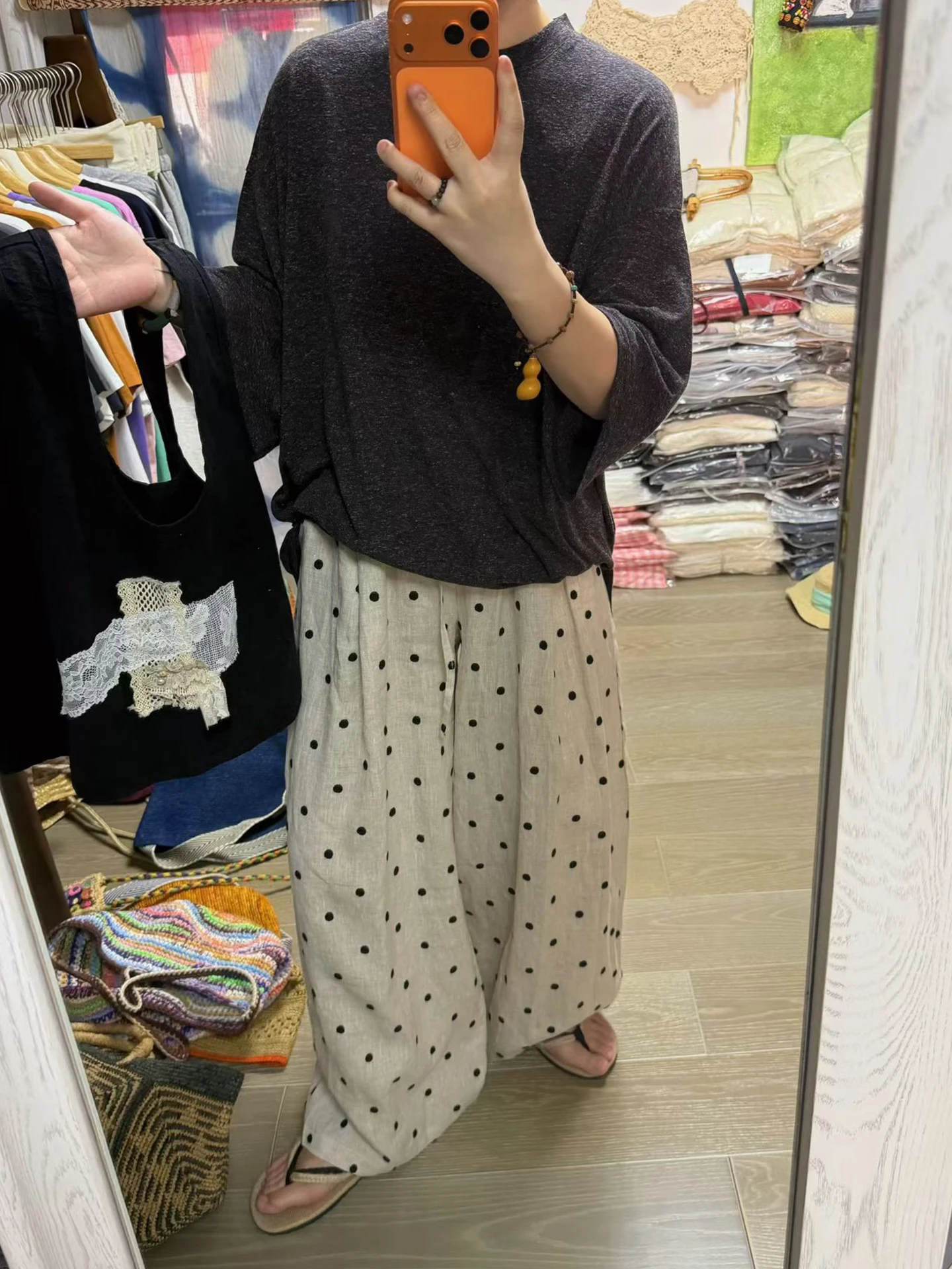 

Retro Embroidered Polka Dot Linen Pants plus Size Spring Summer Women's Clothing Comfortable plus Size Ladies Trousers