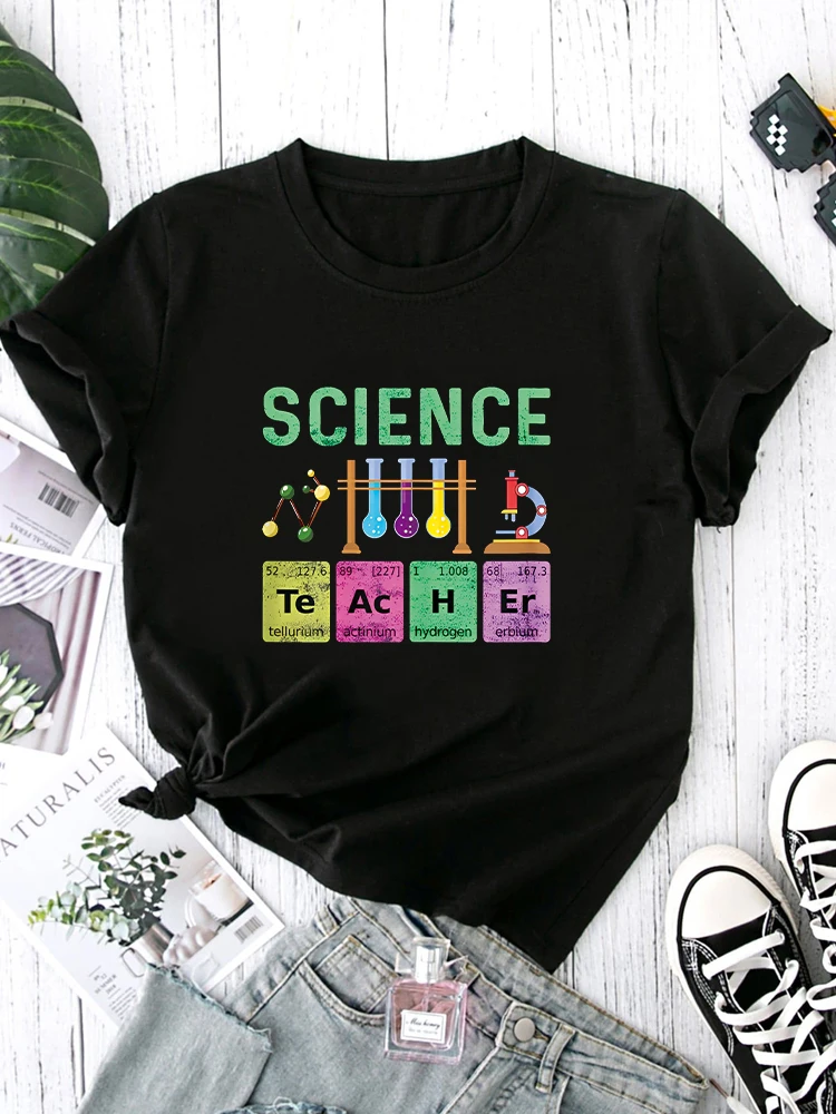 Science Teacher Chemist Physicist Graphic Tee Premium Polyester Breathable Tee Shirt Crew Neck Casual T Shirts For Women