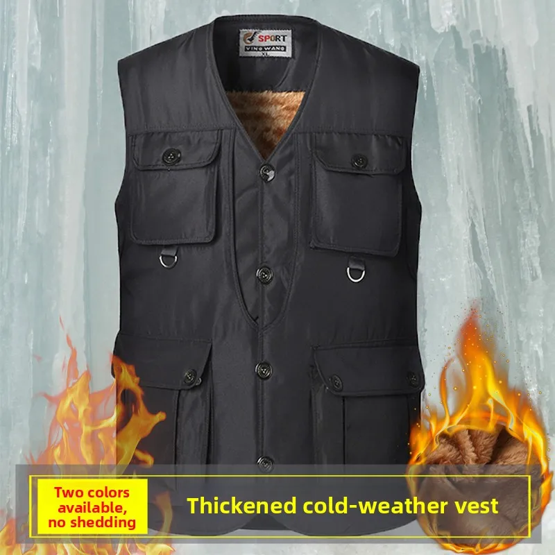 

Men's Fce Lined Thiened Warm Vest Winter Cotton Jaet with Multiple kets Cold Resistant oulder Pad Dad Sle Casua...