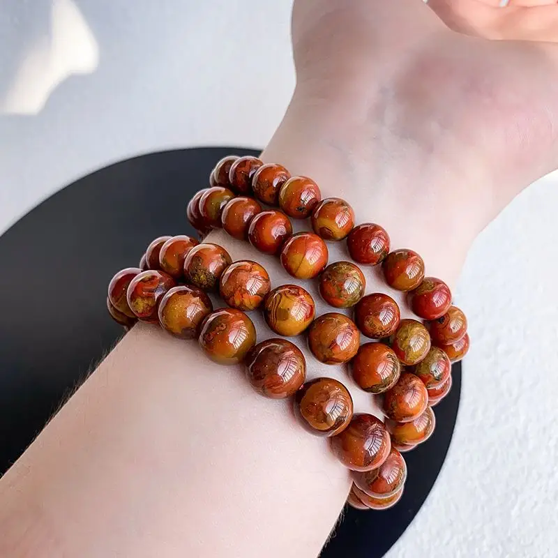 UMQ 7a Natural Warring States Red Bracelet Raw Ore Agate Crystal Bracelet Single Circle Ornament Gift for Boyfriend