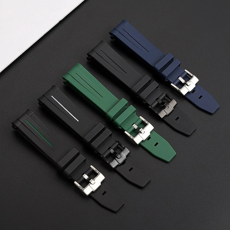 남성용 곡선 엔드 실리콘 다이빙 시계 밴드, 롤렉스 서브마리너 그린 헐크, 오메가 씨마스터, 방수 고무 스트랩, 20mm