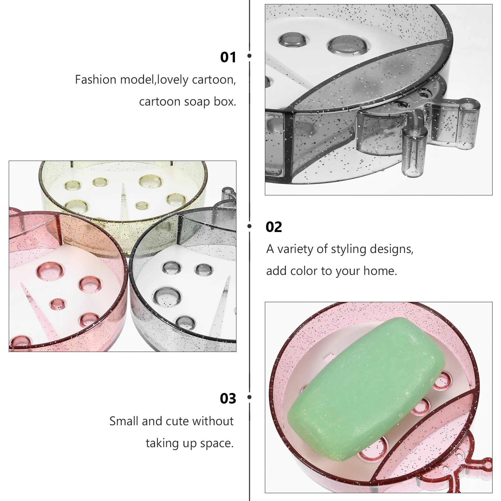 

3pcs Creative Cartoon Dish Double Drain Holder Beetle Shape Removable Design Hollow Base Box Practical Soap Tray Lovely