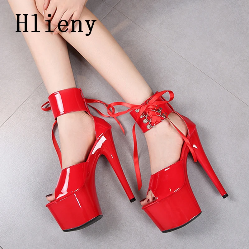 Hlieny 2024 Ankle Lace-up Platforms Woman Sandals Fashion Peep Toe Fetish Thin High Heels Nightclub Stripper Banquet Female Shoe