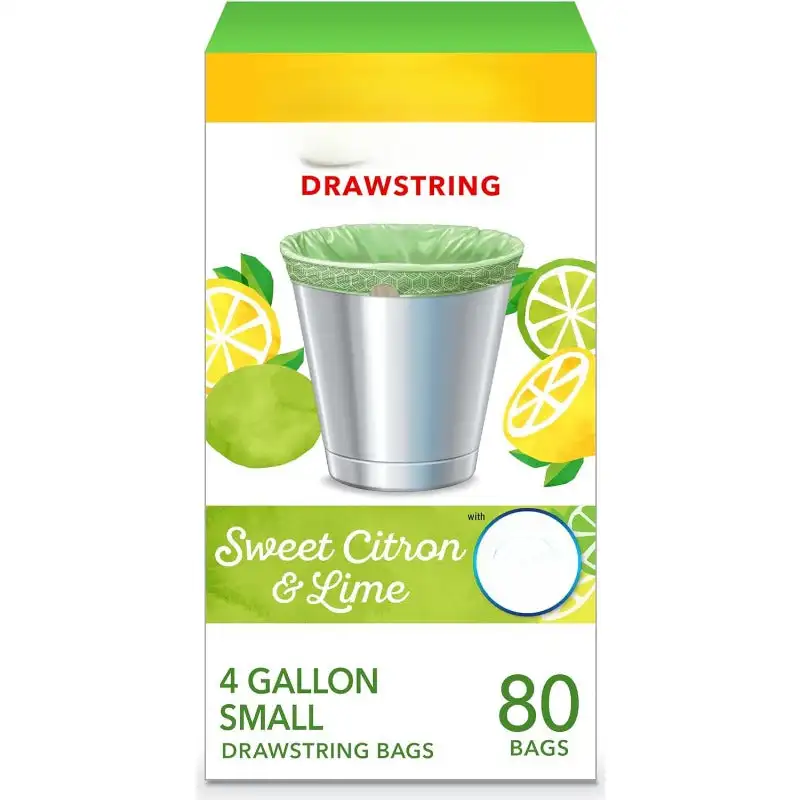 

OdorShield Small Drawstring Trash Bags, Sweet Citron & Lime, 4 gal 80 Count