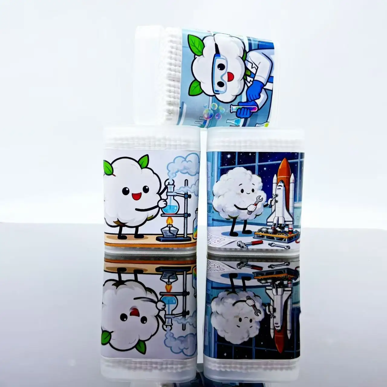 200 قطعة/400 قطعة مسحات قطنية مزدوجة الأطراف تحت عنوان المختبر عناصر تجريبية إبداعية أعواد قطنية مستديرة حلزونية بيضاء #3