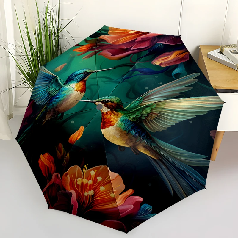 

Retro Hummingbird Folding Umbrella Fashion Auto-Open Design 8 Iron Ribs Plastic Handle Foldable Sunshade Perfect Christmas Gifts