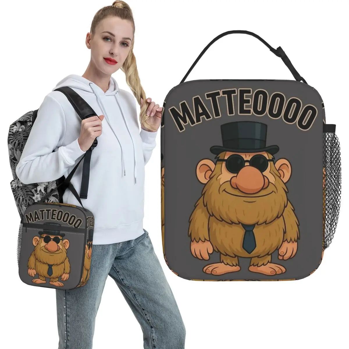 Mateo Matteo Italian Brainrot Meme Matteo Brainrot Lunch Bag Lunch Box Office Portable Tote Handbags Unisex Design Cooler Bag
