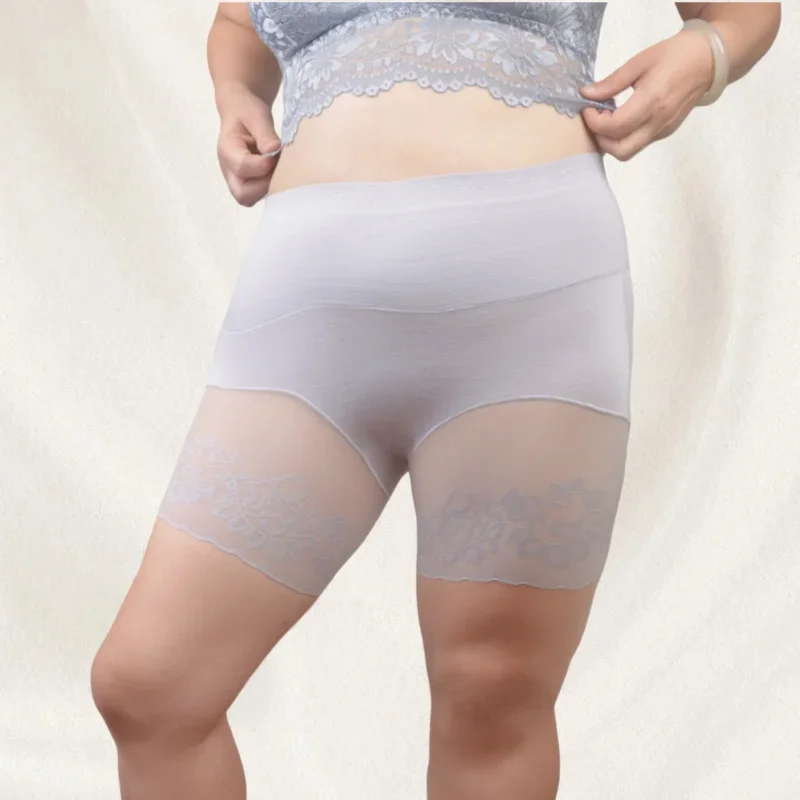 Bragas de Material Modal para mujer, pantalón de protección de 50-115Kg, cintura alta, deporte, vientre ajustado, bragas sin costuras, frotar el muslo, encaje Sexy