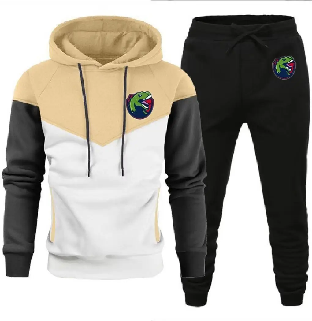 Double color hoodie plus fleece print casual sports hoodie for men