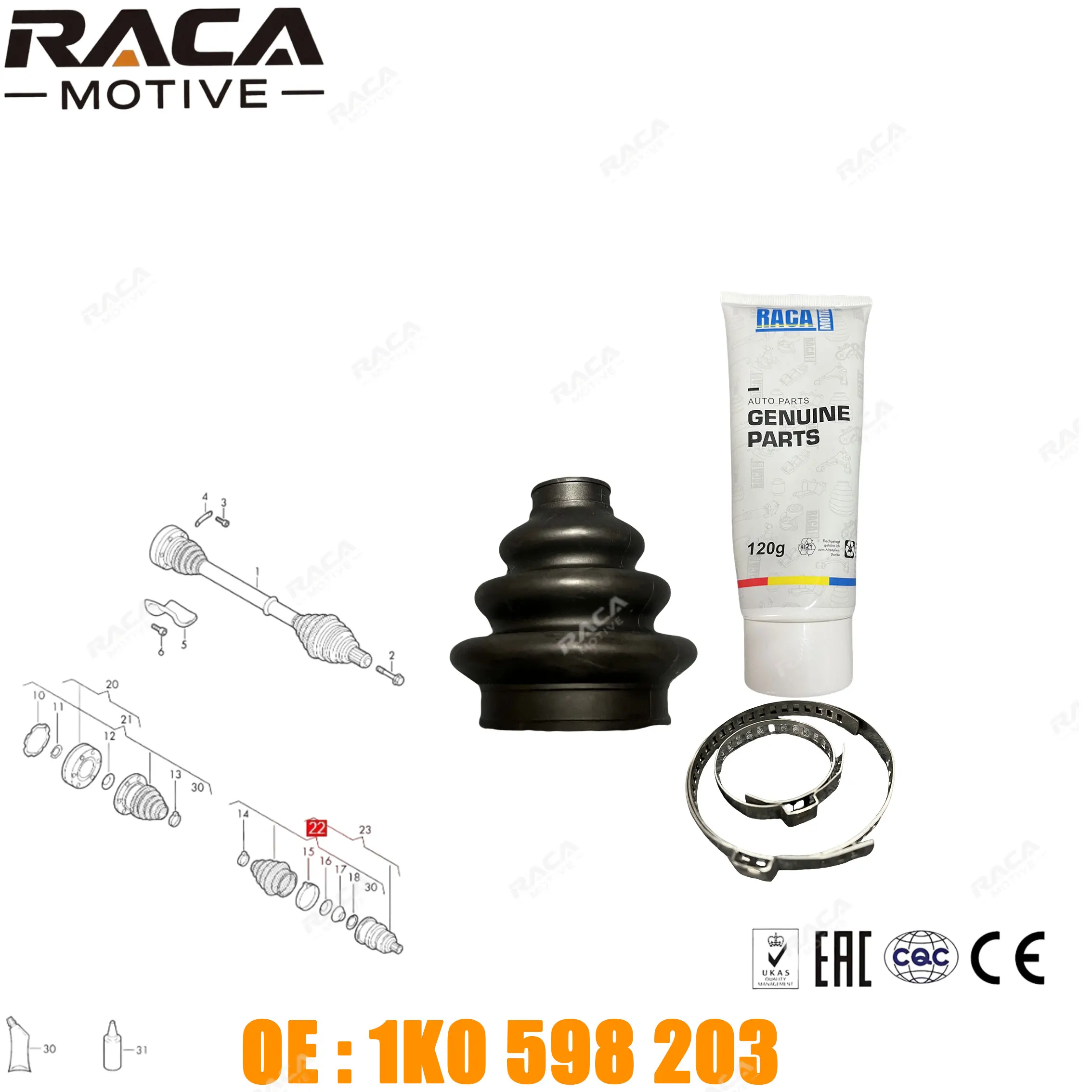 

Пылезащитный чехол на половину вала заднего моста в сборе для Vw Cc Passat, Magotan, Touran, Golf, Audi Q3, S3, Tts, Skoda Octavia, Yeti 1K0598203