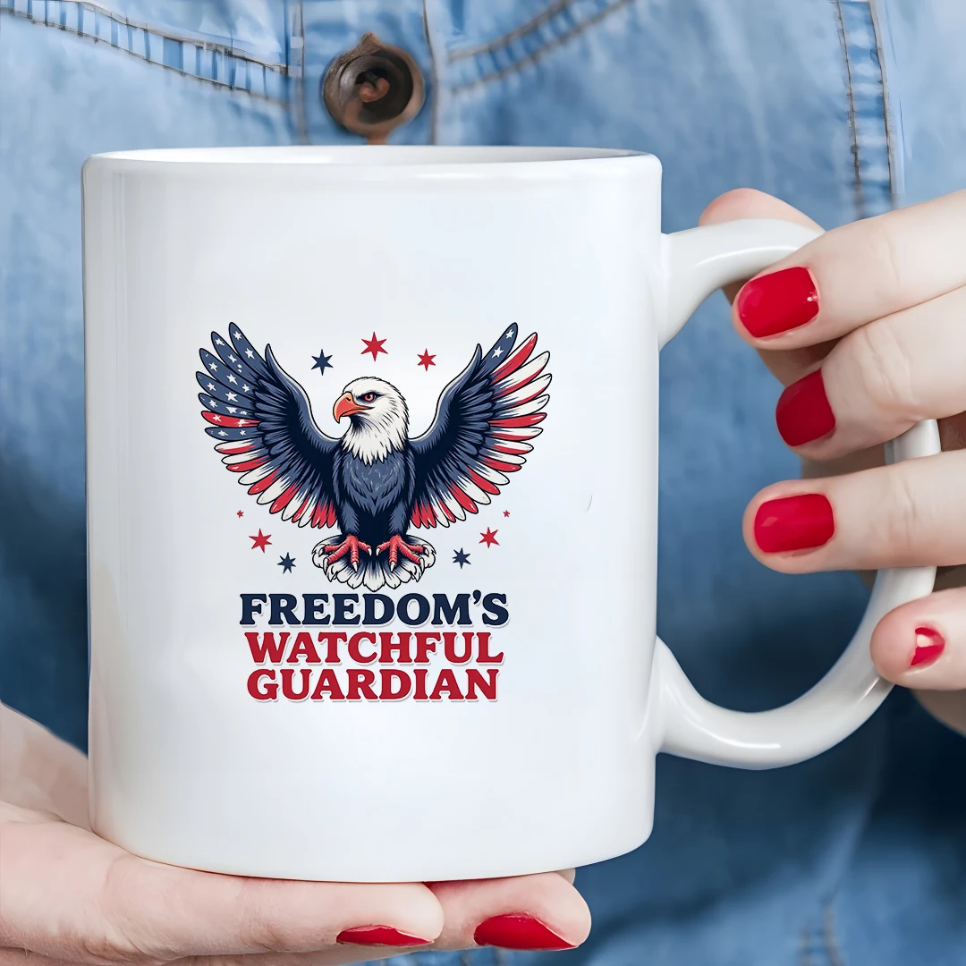 

American Flag Eagle Cartoon Mug 11OZ Kids Cold & Hot Drink Cup Christmas Gift Family Office Cup Guardian of Freedom