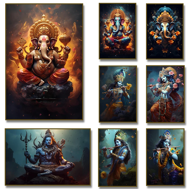 Hindu God Shiva Ganesha Krishna Poster Canvas Painting Print Wall Art Picture for Living Room Home Decor Cuadros