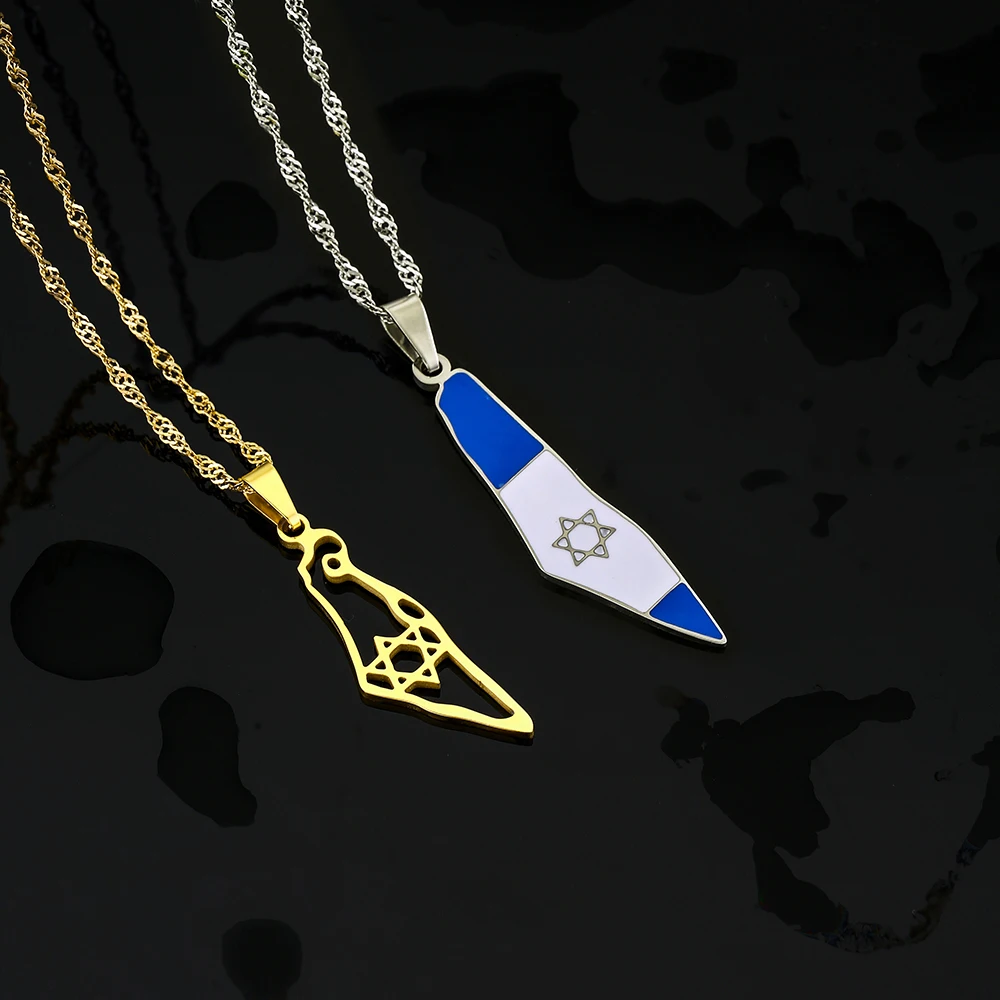 Fashion Israel Map Flag Pendant Necklace Stainless Steel Men Women Gold Silver Color Ethnic Maps Jewelry Gift