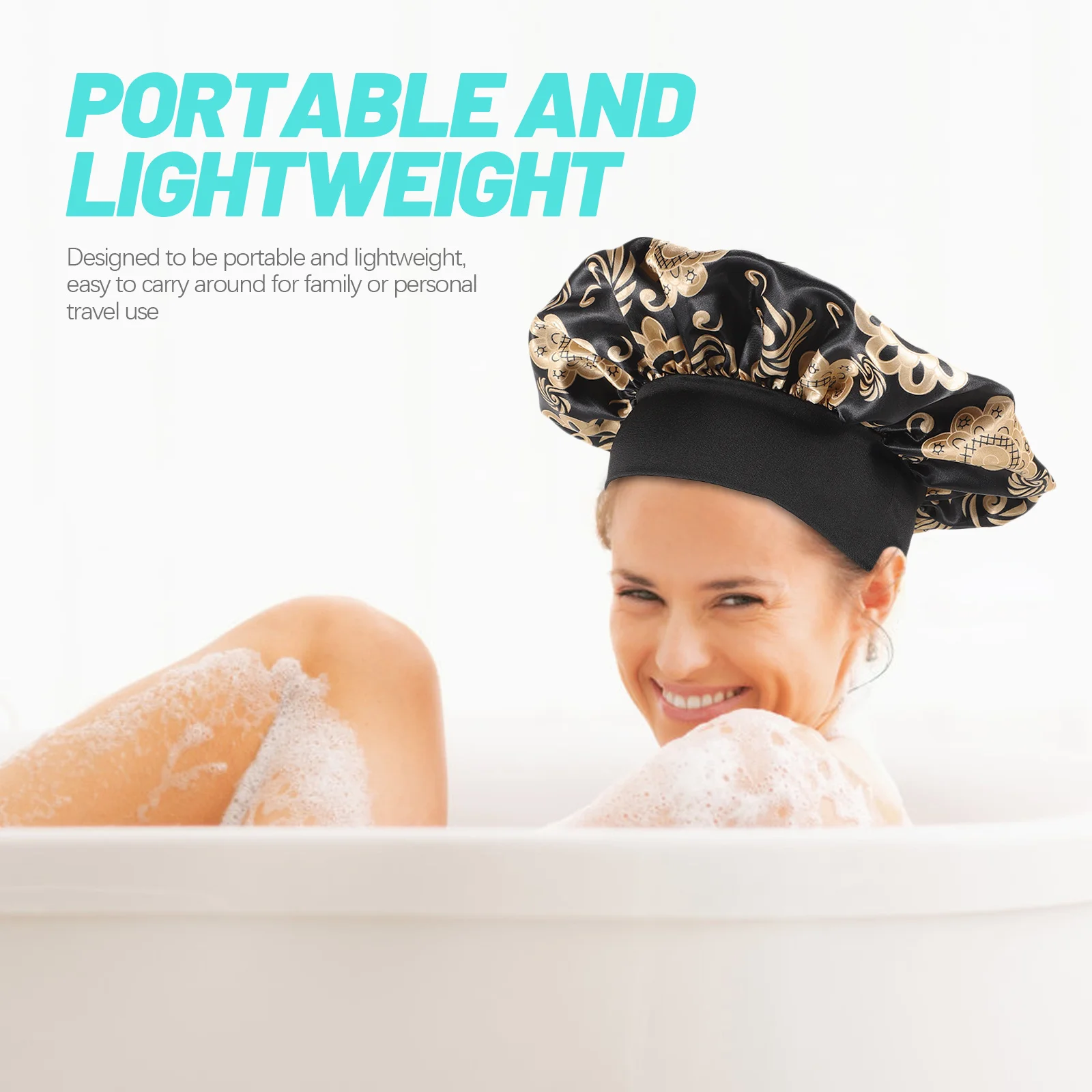 

Elastic Hair Bonnet For Sleeping Satin Reusable Shower Cap Foldable Bathing Hat For Women Travel Moisture Retention