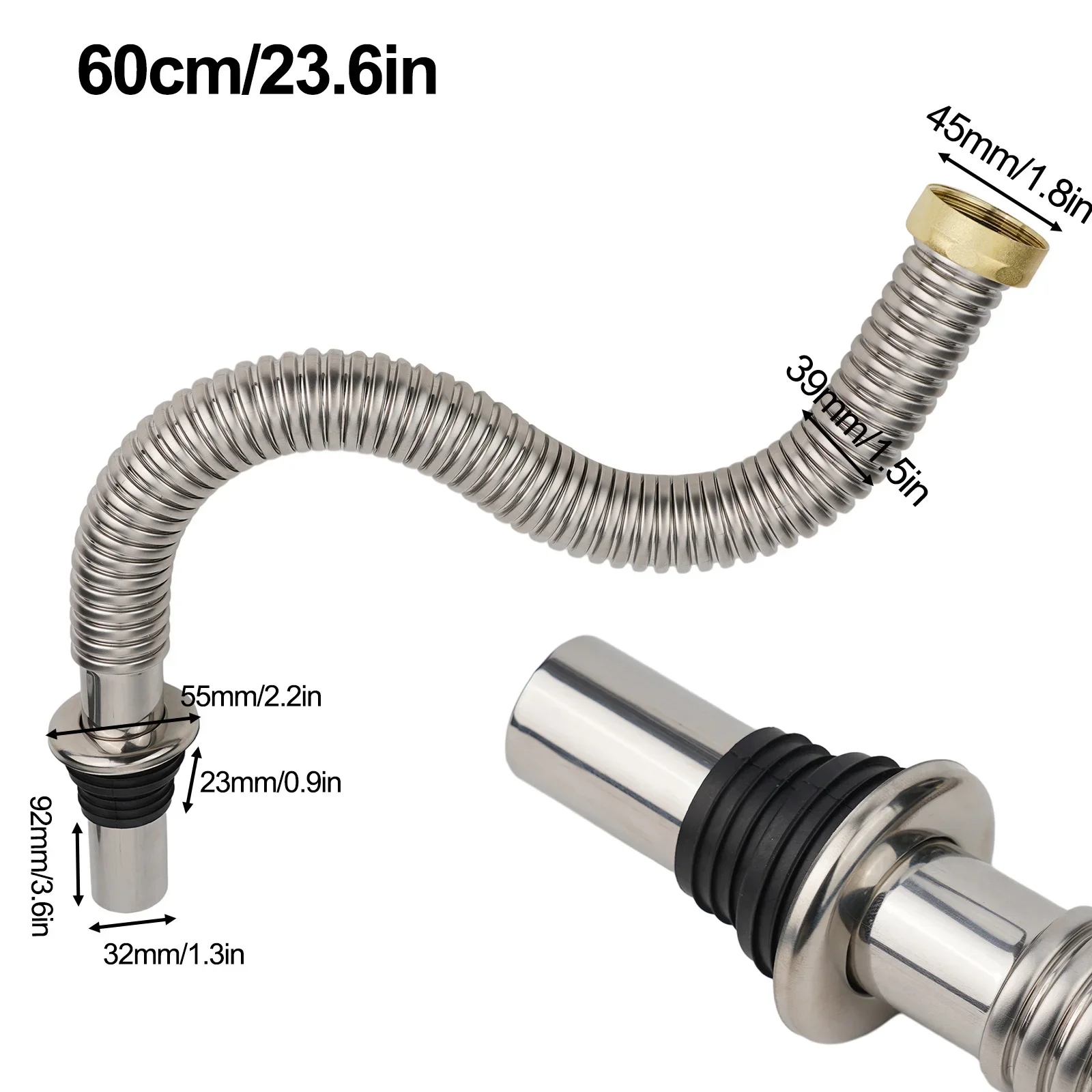 1pcs Achieve The Perfect Sink Connection Stainless Steel Sink Siphon Waste Drain Hose Flexible Pipe 40 60cm Length Silver