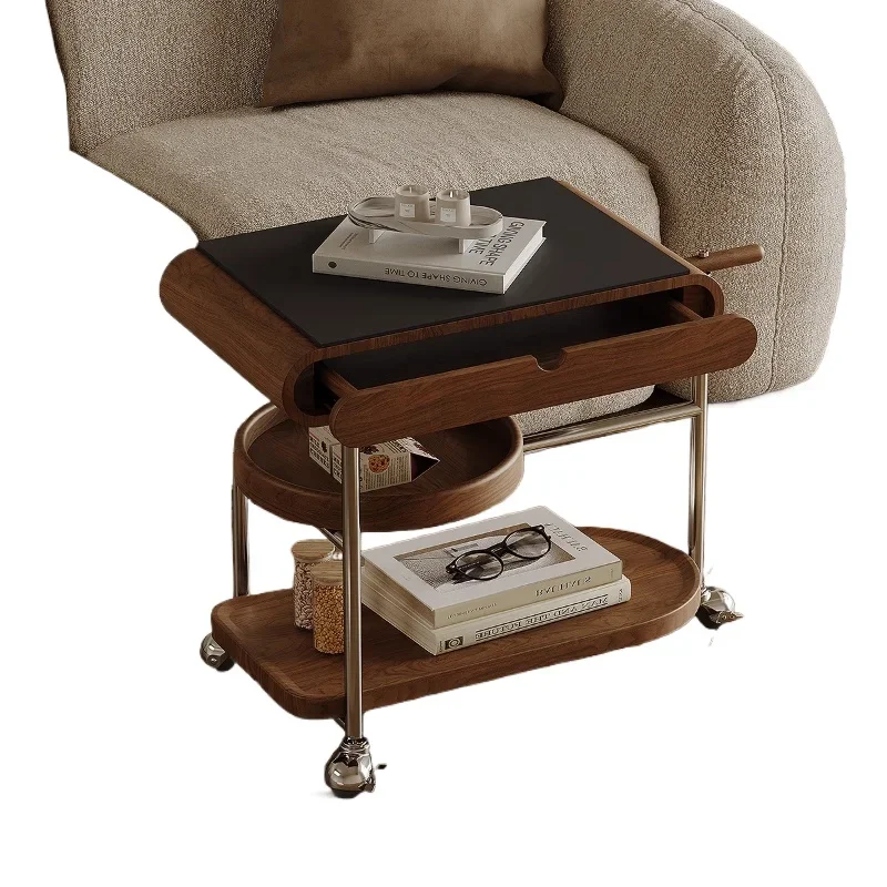 

Medieval style sofa side few trolleys rock slabs movable designer walnut leather light luxury living room home coffee table