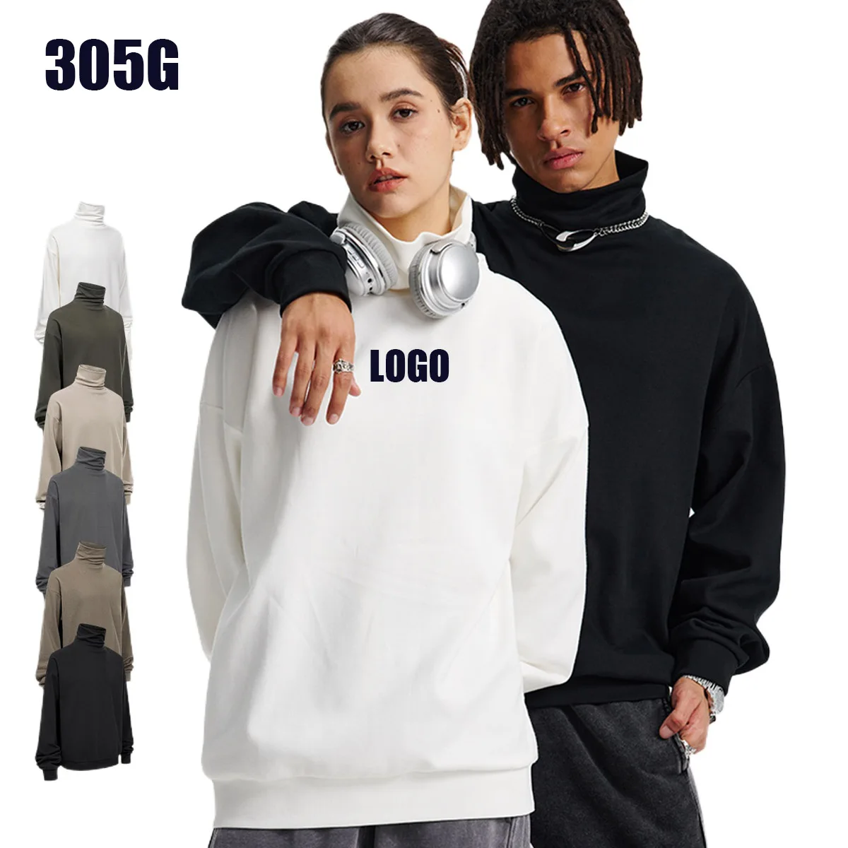 

Мужская футболка с высоким воротом из хлопка и полиэстера, 305 г, весна-осень, новая коллекция, с индивидуальным логотипом, повседневная, теплая, высокоэластичная, парная, с длинным рукавом