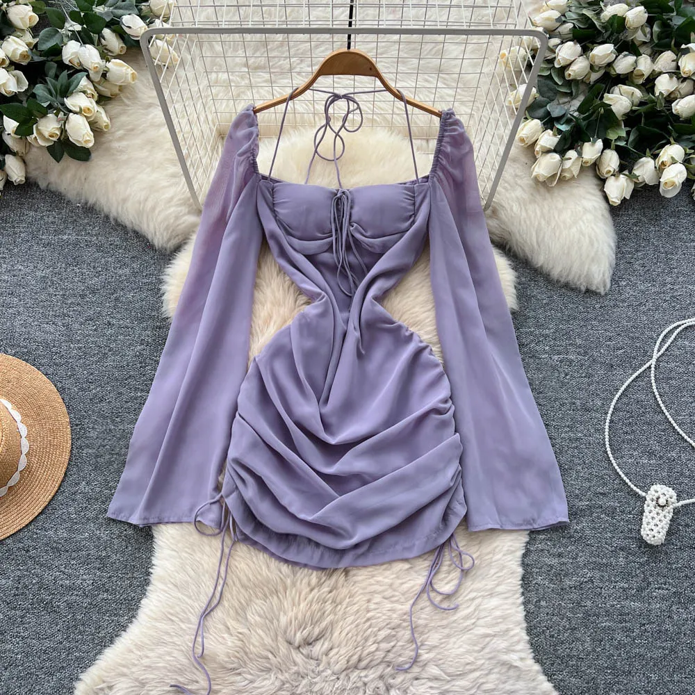 Elegant Vintage Draw String slim Party Vesditod dress Korean Fashion Women Clothes ceremony dresses