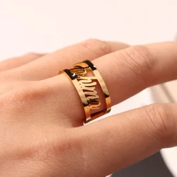 Personalized Ring Customized Name Ring Heart Shaped Stainless Steel Adjustable Ring Women's Jewelry Gifts