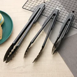 Black Stainless Steel Long Handle Food BBQ Tongs Cake Clip Buffet Serving Clamp Tableware Cooking Utensils Kitchen Accessories