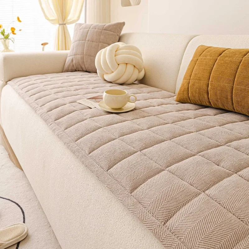 Herringbone Pattern Sofa Cushion Thickened for All Seasons Chenille 2025 New Straight Row Sofa Cushion Anti Slip Cover Cloth