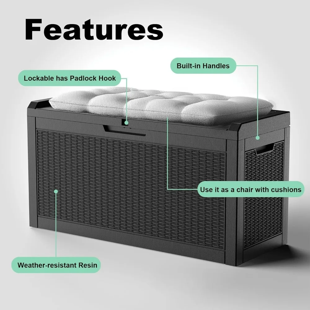 야외용 수납함 60갤런 레진 데크 방수함 (파티오 쿠션 및 정원 도구 보관, 배송 포장 포함)
