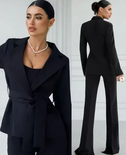 

Chic Peak Lapel One Button Pants Sets Elegant Casual Formal Office Outfits Basics Wedding Women Suits Slim Fit Blazer with Pants