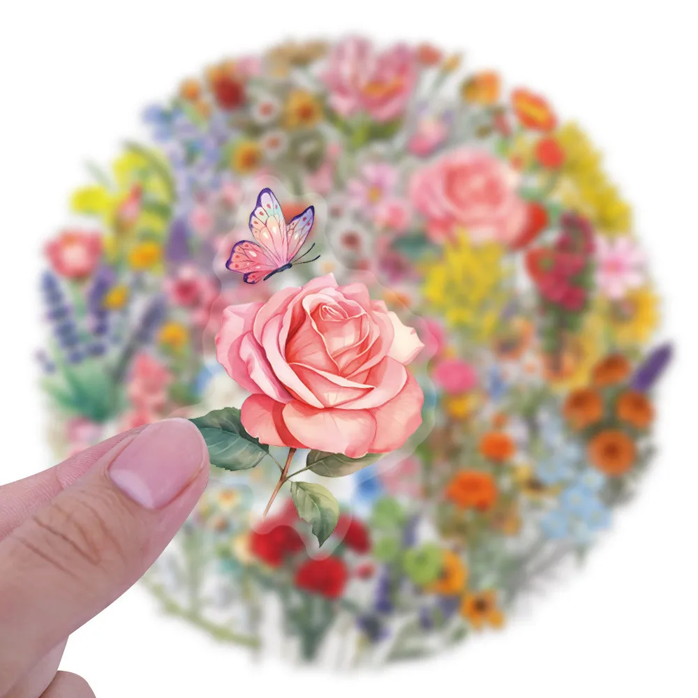 60PCS Ink Wash Flower Sticker Pack Waterproof Transparent PET Journal Flower Materials Decor Stickers RecordingYourLife Store image 5
