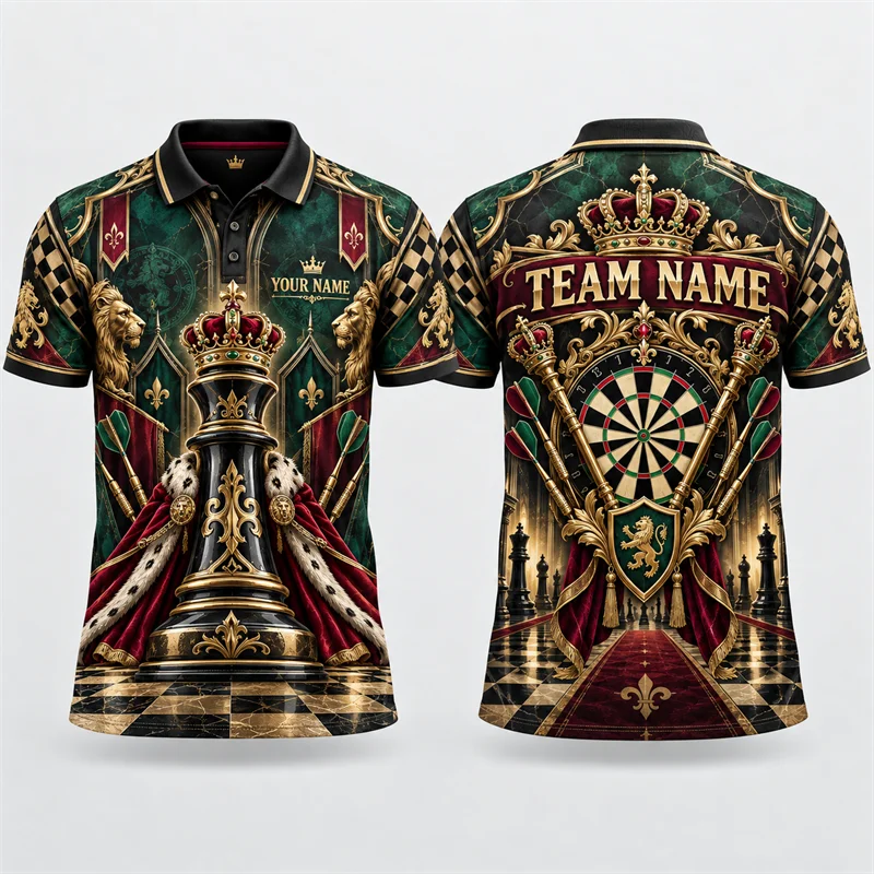 Custom Team Name Darts Polo Shirt for Men Personalized Viking Tiger Chess King Parrot Desert Skull Print Short Sleeve Jersey